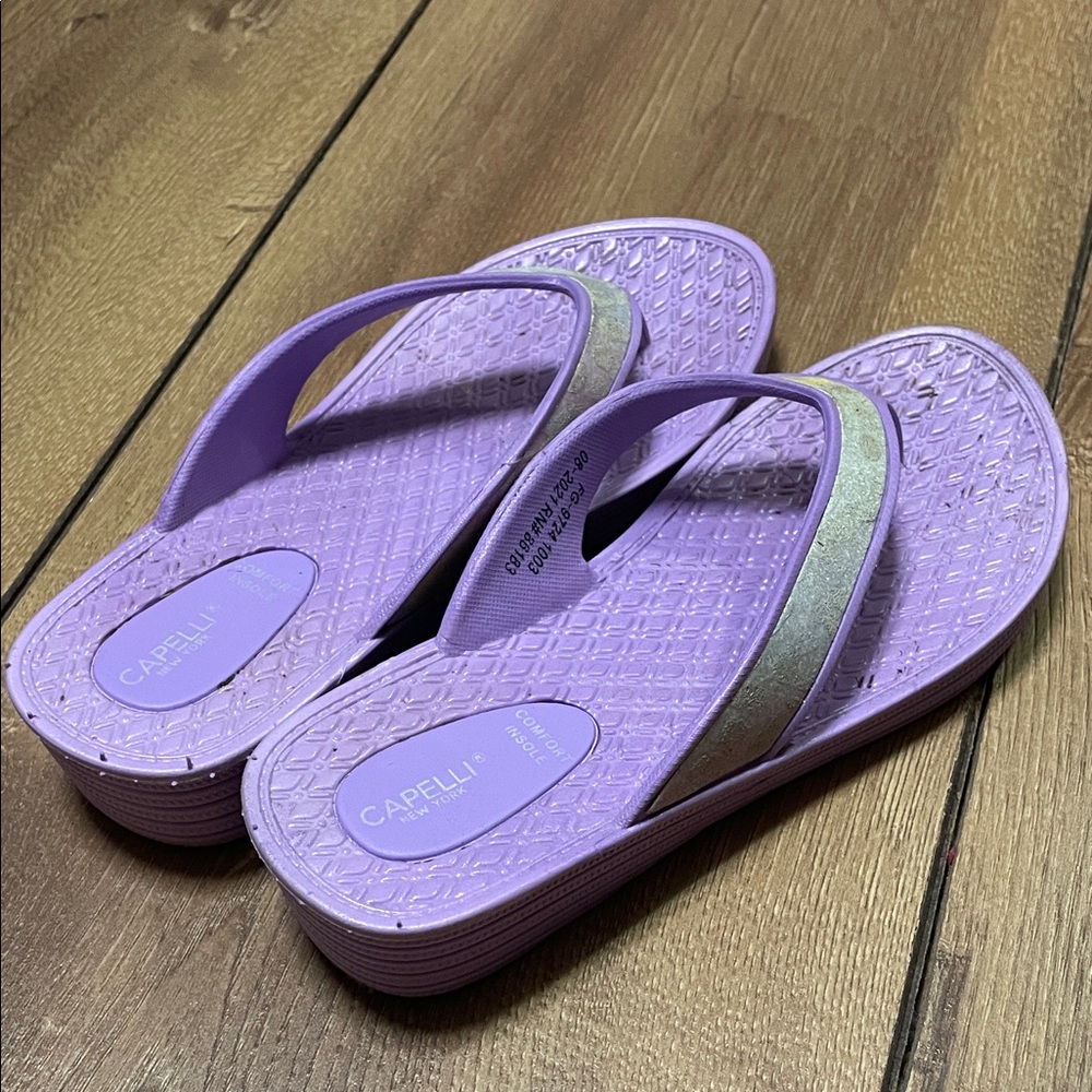 Capelli of New York Purple and Silver Kids Flip Flops